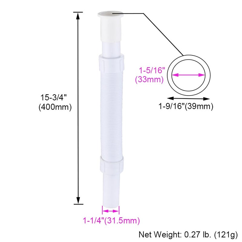 Angle Simple Drain Hose Extension, Plastic Bathroom Sink Drain Pipe Extender, Flexible Sink Pipe, 1 1/4" OD, Length of 15 3/4" to 32 1/16" - Image 2